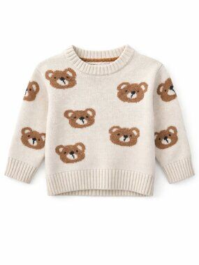 NWT Cat & Jack Toddler Boy Sweater 12M Bear Print Knit Pullover Cozy Fall Winter